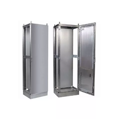 Heavy-duty sheet metal power cabinet cover panel with laser cutouts and mounting holes